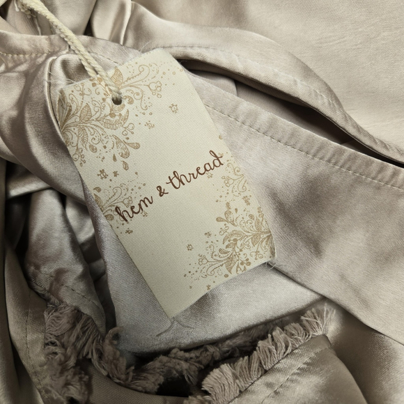 Hem & Thread Champagne Satin Wrap Midi Dress Small NWT Party Wedding Cocktail - Picture 4 of 8